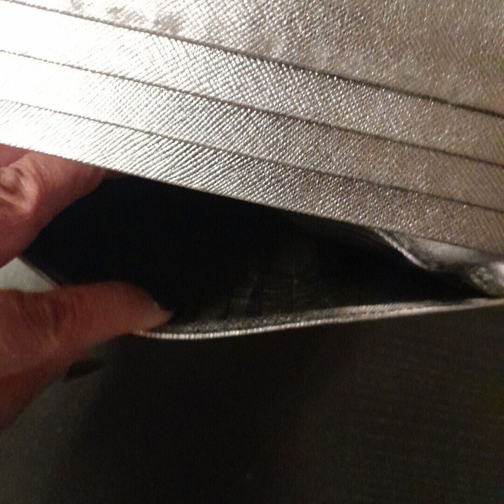 Prada  Saffiano Leather Metallic Silver Long Wallet Rare Color Rubbing Inside‎ - Picture 6 of 12